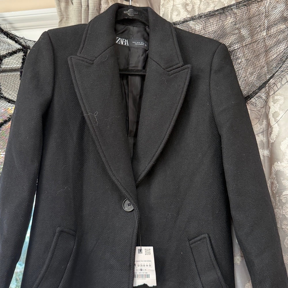Zara Black Long Dress Pea Coat Size Medium - Picture 4 of 15